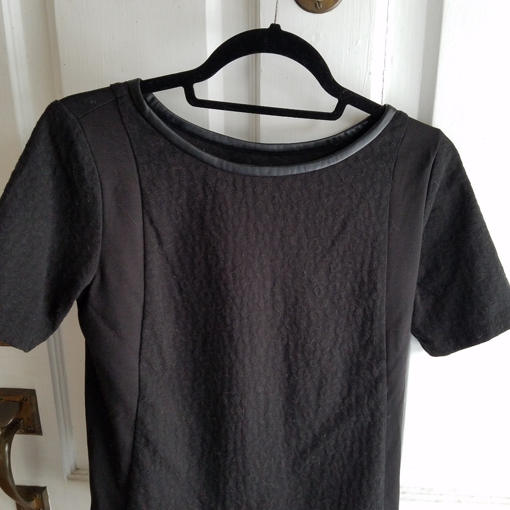 Black tone on tone animal print & faux leather nec